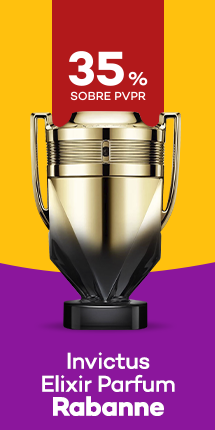 Novo perfume Invictus Elixir Parfum da marca Rabanne  com destaque promocional de 35% obre pre&ccedil;o de Venda ao P&uacute;blico Recomendado